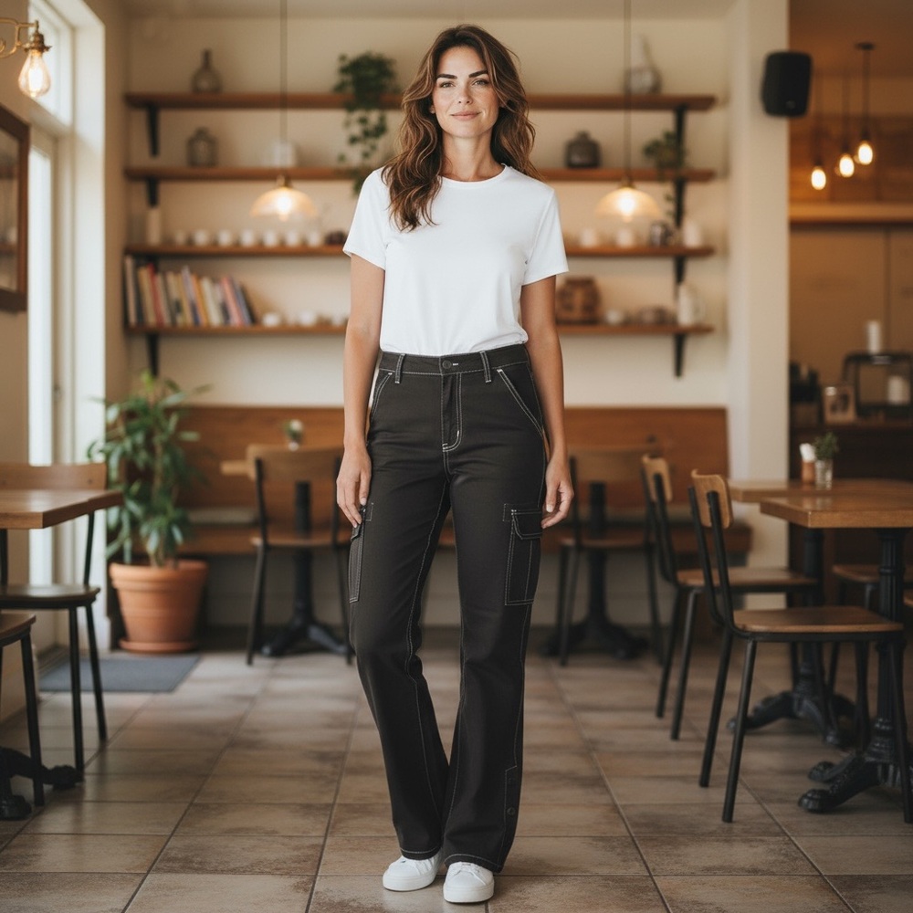 NWOT Re/Done Women’s‎ Black Wide Leg Military Cargo Pants